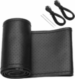 Genuine Leather DIY Car Steering Wheel Cover Anti-slip For 15"/38 cm Black US - Image 7