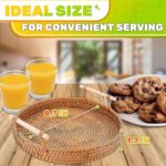 Rattan Tray 8.7 Inch Round Woven Serving Basket with Handles Decorative Tray for Coffee Table Bread Fruit Vegetables Restaurant Home Use - Image 3