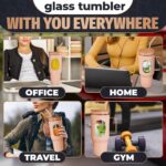 46 Oz Glass Tumbler with Straw and Lid Peach Glass Water Bottle with Natural Bamboo Lid 2 Slim and Boba Straws Silicone Sleeve Dishwasher Safe Car Holder Friendly Ergonomic Grip Easy Visibility - Image 5