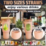 46 Oz Glass Tumbler with Straw and Lid Peach Glass Water Bottle with Natural Bamboo Lid 2 Slim and Boba Straws Silicone Sleeve Dishwasher Safe Car Holder Friendly Ergonomic Grip Easy Visibility - Image 6