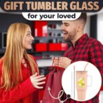 46 Oz Glass Tumbler with Straw and Lid Peach Glass Water Bottle with Natural Bamboo Lid 2 Slim and Boba Straws Silicone Sleeve Dishwasher Safe Car Holder Friendly Ergonomic Grip Easy Visibility - Image 8