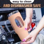 46 Oz Glass Tumbler with Straw and Lid Peach Glass Water Bottle with Natural Bamboo Lid 2 Slim and Boba Straws Silicone Sleeve Dishwasher Safe Car Holder Friendly Ergonomic Grip Easy Visibility - Image 9