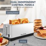 4-Slice Toaster, Extra Wide Long Slot Toaster, 6 Browning Settings, Bagel/Defrost/Reheat Functions, Removable Crumb Tray, Stainless Steel Housing, Silver - Image 4