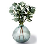 12" Artificial Green Eucalyptus in Blown Glass Vase