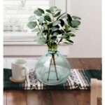 12" Artificial Green Eucalyptus in Blown Glass Vase - Image 3