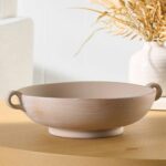9.75" Ceramic Low Stone Distressed Bowl, Taupe - Image 4