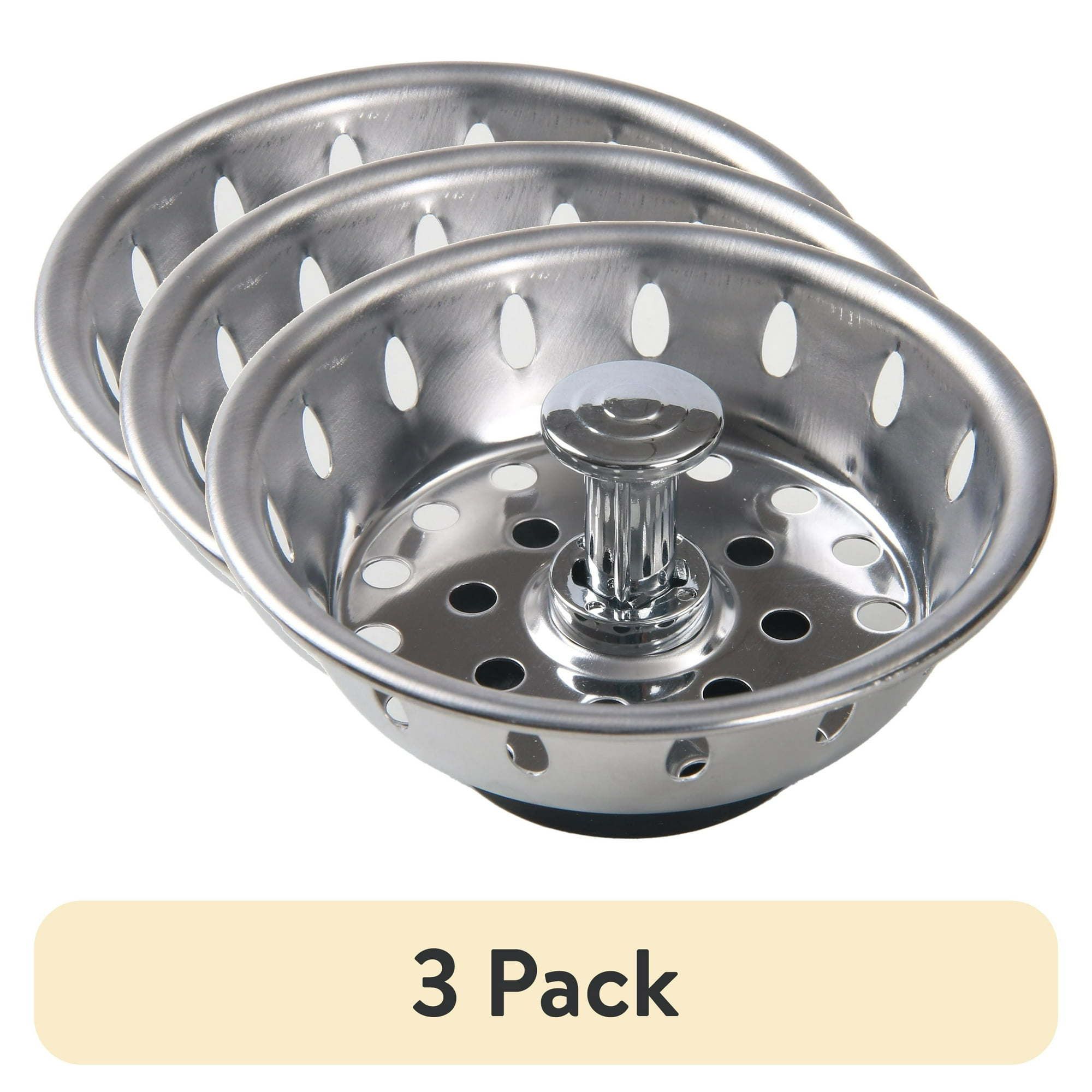 d01027h9u0g.jpg (3 pack) Stainless Steel Deluxe Kitchen Sink Strainer Silver for 3.5" Drains - Image 1