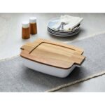Ceramic Oven to Table Serveware Dish with Acacia Lid, 13.39 x 9.06 x 3.39 in - Image 2