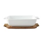 Ceramic Oven to Table Serveware Dish with Acacia Lid, 13.39 x 9.06 x 3.39 in - Image 3
