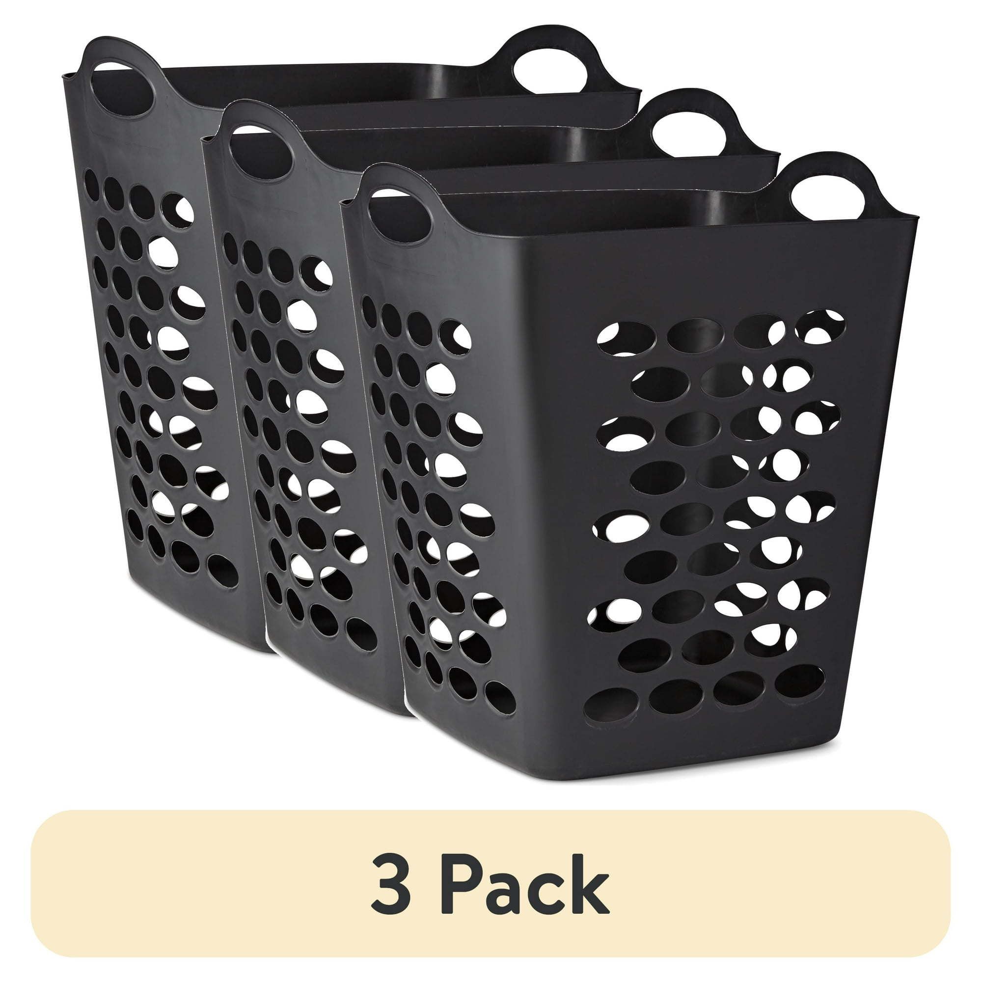 d01027h9uvy.jpg (3 pack) Flex Square Laundry Hamper, Black - Image 1
