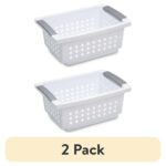 (2 pack) Small Stacking Basket, Open Plastic Bin, Space Saving Organizers, White