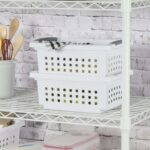 (2 pack) Small Stacking Basket, Open Plastic Bin, Space Saving Organizers, White - Image 4