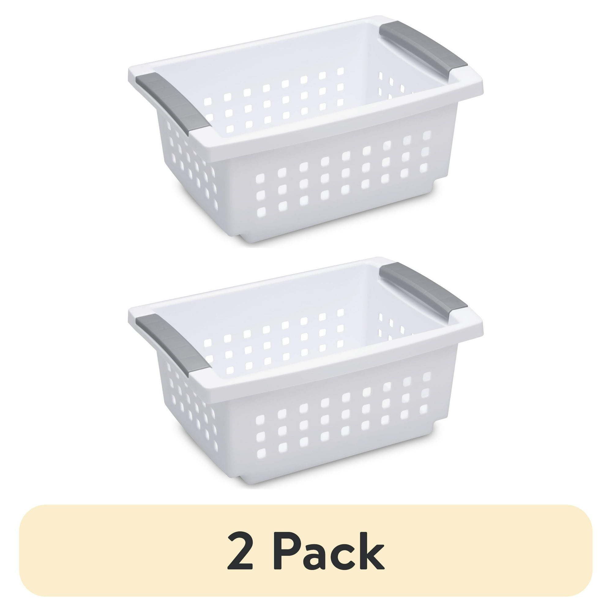 d01027h9ux7.jpg (2 pack) Small Stacking Basket, Open Plastic Bin, Space Saving Organizers, White - Image 1
