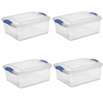 (4 pack) , 15 Quart Clear Storage Bin, Latch Box Storage Container, with Clear Lid, Blue