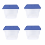 4 Pack 32 Quart Clear Storage Bin, Latched Storage Container, with Blue HI-RISE Lid