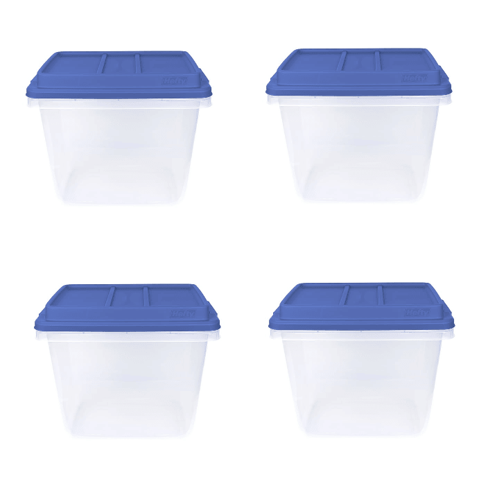 d01027haicw.png 4 Pack 32 Quart Clear Storage Bin, Latched Storage Container, with Blue HI-RISE Lid - Image 1