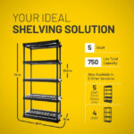 5-Shelf Heavy Duty Plastic Storage Shelves, 73' x 36' x 18', 750lb Capacity - Image 3