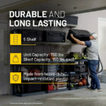 5-Shelf Heavy Duty Plastic Storage Shelves, 73' x 36' x 18', 750lb Capacity - Image 5