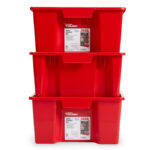 4 Pack Garage Storage Bin Small Plastic Nesting/Stacking, Red - Image 5