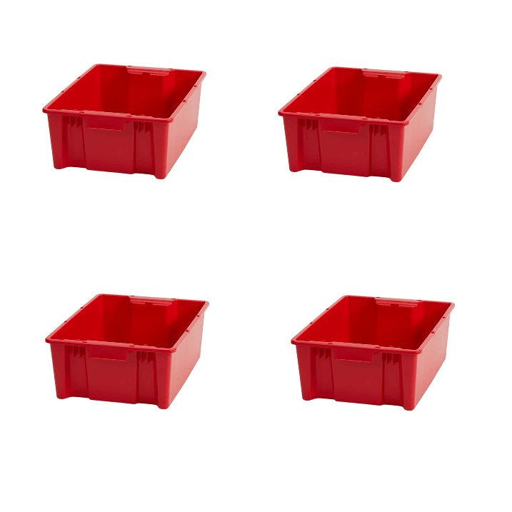 d01027haiya.png 4 Pack Garage Storage Bin Small Plastic Nesting/Stacking, Red - Image 1