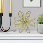 (4 pack) 6in x 6in Contemporary Metal Floral Tabletop Orb, Gold - Image 4