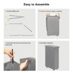 27.6'' Tall & Slim Laundry Hamper with Lid and Wheels Narrow Laundry Basket Collapsible Dirty Clothes Hamper Portable Laundry Storage Bin Oxford (65L, Gray) - Image 6