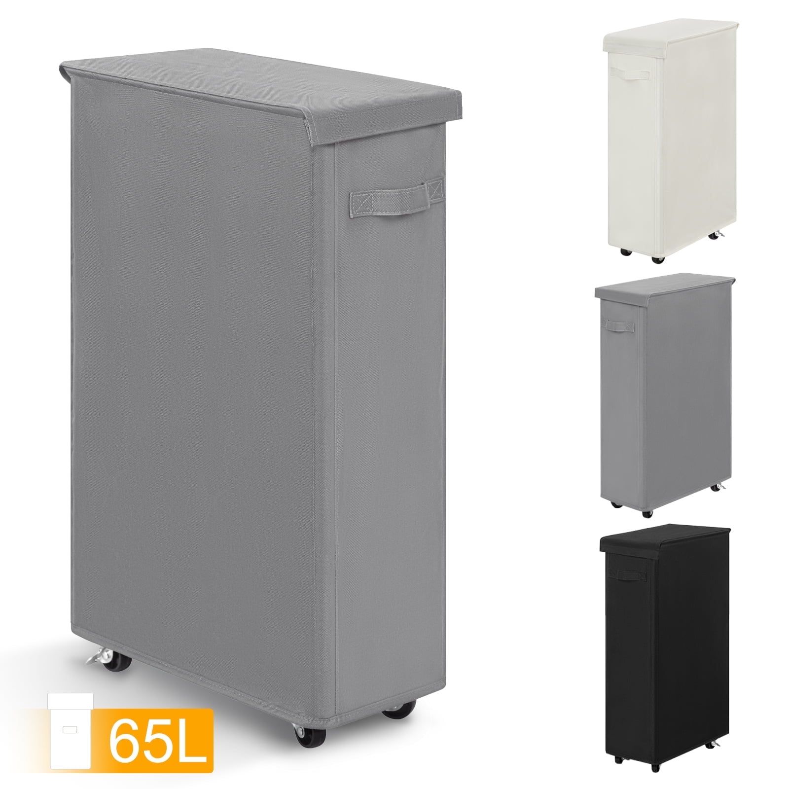 d01027hi1yu.jpg 27.6'' Tall & Slim Laundry Hamper with Lid and Wheels Narrow Laundry Basket Collapsible Dirty Clothes Hamper Portable Laundry Storage Bin Oxford (65L, Gray) - Image 1