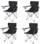 (4 PACK)Basic Quad Folding Camp Chair with Cup Holder, Black