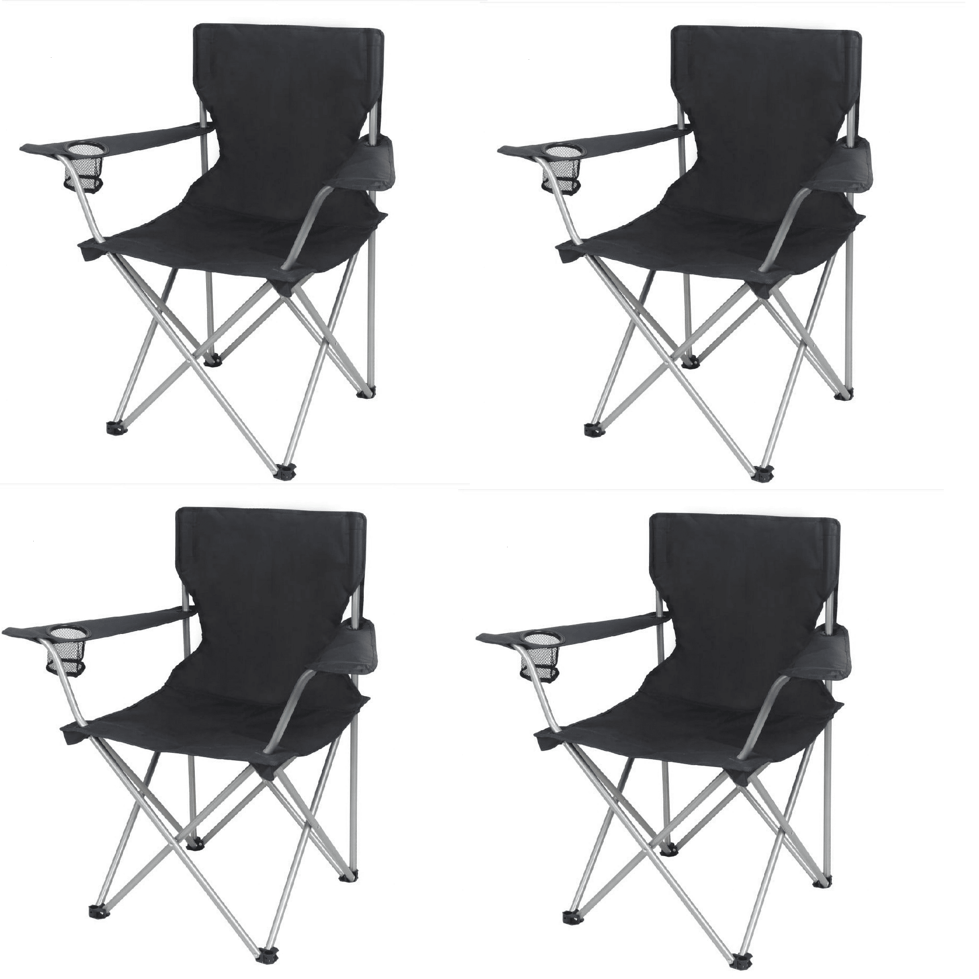 d01027hib5y.png (4 PACK)Basic Quad Folding Camp Chair with Cup Holder, Black - Image 1