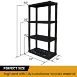 Plastic Shelves Garage Storage Shelf Heavy Duty Shelving Unit 4-Tier 57"H x 14"D x 30"W Black-400 lbs Total Capacity - Image 2