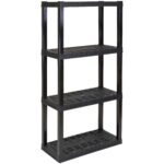 Plastic Shelves Garage Storage Shelf Heavy Duty Shelving Unit 4-Tier 57"H x 14"D x 30"W Black-400 lbs Total Capacity