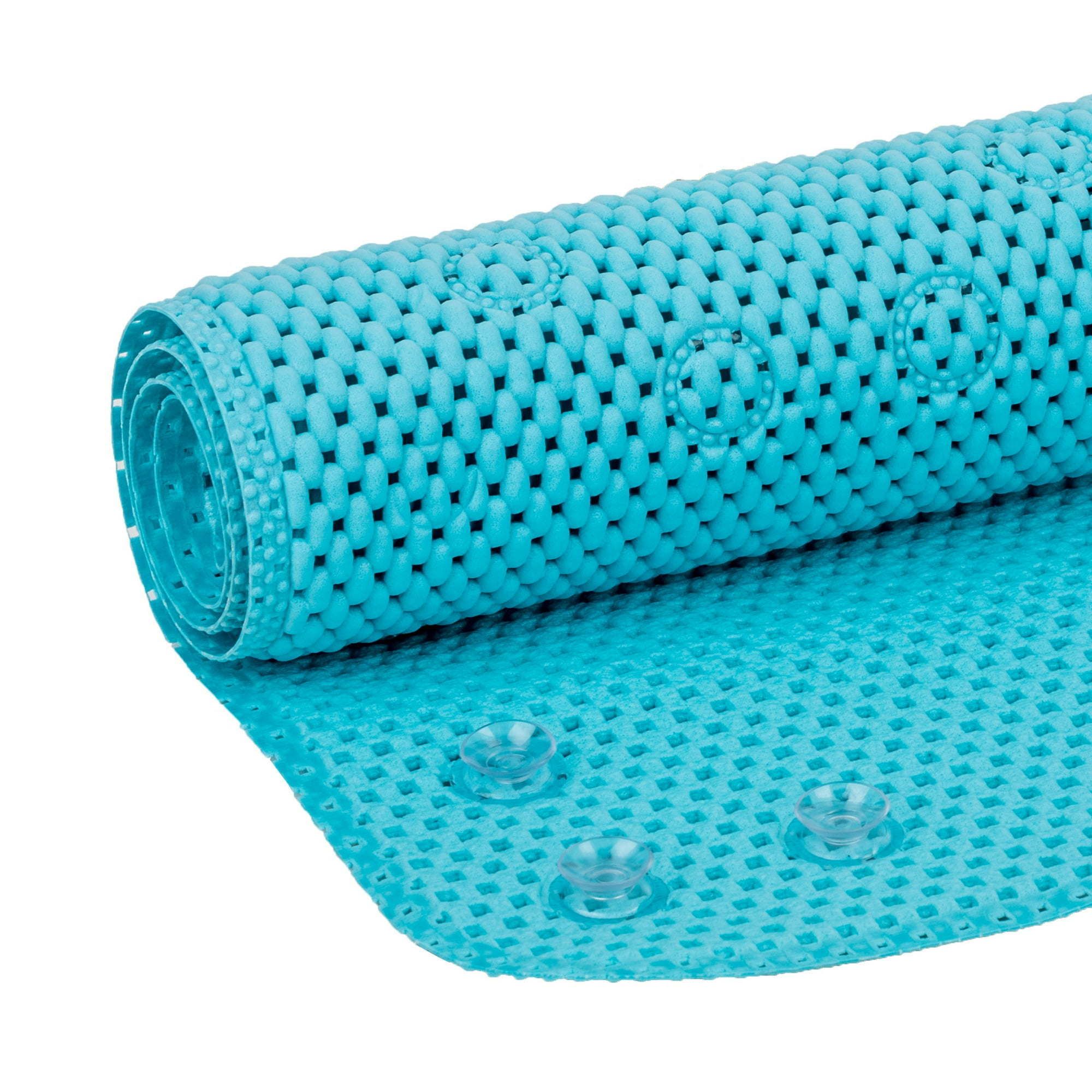 d01027hicba.jpg 17" x 36" Cushioned Foam Bathtub Mat with Suction Cups, Blue - Image 1
