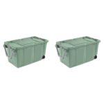 Extra Large Storage Bin, 40 Gallon Wheeled Plastic Storage Container with Handle, Green, Pack of 2