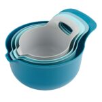 4 Piece Nesting Plastic Mixing Bowl Set with Pour Spouts and Handles, Blue - Image 4