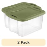 (2 pack) 40 Quart EZ Carry, Plastic Storage Bin, Full-Grip Handles, Green