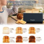 4-Slice Toaster, Extra Wide Long Slot Toaster, 6 Browning Settings, Bagel/Defrost/Reheat Functions, Removable Crumb Tray, Stainless Steel Housing, Matte Black - Image 5