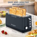 4-Slice Toaster, Extra Wide Long Slot Toaster, 6 Browning Settings, Bagel/Defrost/Reheat Functions, Removable Crumb Tray, Stainless Steel Housing, Matte Black - Image 6