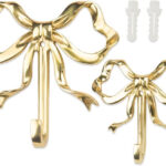 2-pack multi-purpose brass screw hooks with bow design, vintage style, practical gold wall hooks, suitable for bathrooms and bedrooms, perfect for hanging hats, towels, coats.