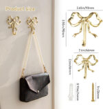 2-pack multi-purpose brass screw hooks with bow design, vintage style, practical gold wall hooks, suitable for bathrooms and bedrooms, perfect for hanging hats, towels, coats. - Image 3