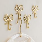 2-pack multi-purpose brass screw hooks with bow design, vintage style, practical gold wall hooks, suitable for bathrooms and bedrooms, perfect for hanging hats, towels, coats. - Image 5