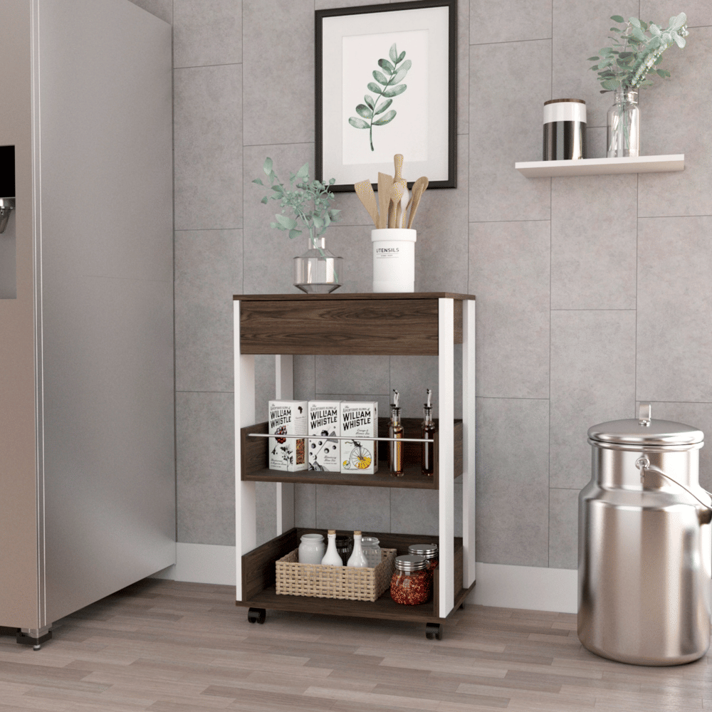 d01027ri5mj.png Pillar Kitchen Cart, Four Casters, Three Shelves - Image 1