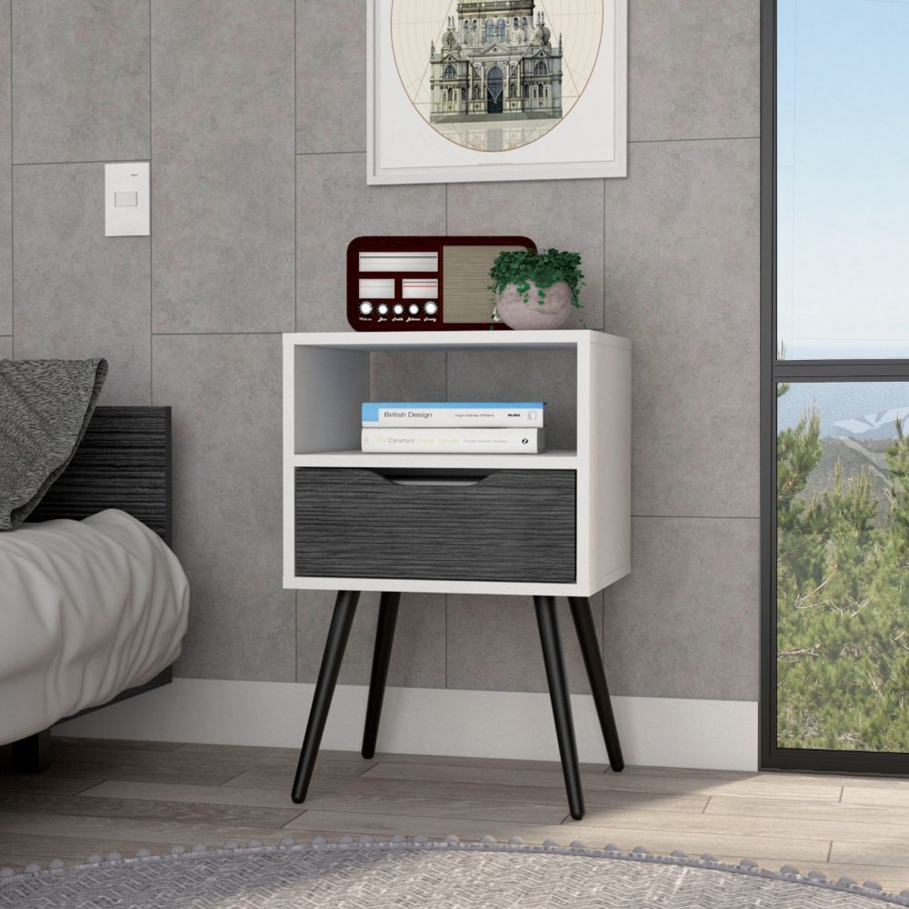 d01027ri5q6.jpg Emma Nightstand, Superior Top, Four Legs, One Open Shelf, One Drawer - Image 1