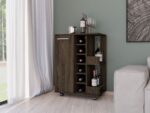 Magda Bar Cart, Four Casters, Six Built-in Wine Rack, Single Door Cabinet, Two External Shelves - Image 24