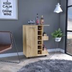 Magda Bar Cart, Four Casters, Six Built-in Wine Rack, Single Door Cabinet, Two External Shelves - Image 22