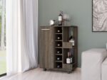 Magda Bar Cart, Four Casters, Six Built-in Wine Rack, Single Door Cabinet, Two External Shelves - Image 3