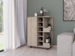 Magda Bar Cart, Four Casters, Six Built-in Wine Rack, Single Door Cabinet, Two External Shelves - Image 12