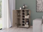 Magda Bar Cart, Four Casters, Six Built-in Wine Rack, Single Door Cabinet, Two External Shelves - Image 13