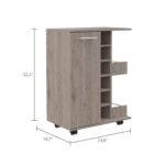 Magda Bar Cart, Four Casters, Six Built-in Wine Rack, Single Door Cabinet, Two External Shelves - Image 15