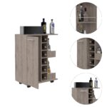 Magda Bar Cart, Four Casters, Six Built-in Wine Rack, Single Door Cabinet, Two External Shelves - Image 16