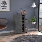 Magda Bar Cart, Four Casters, Six Built-in Wine Rack, Single Door Cabinet, Two External Shelves - Image 2